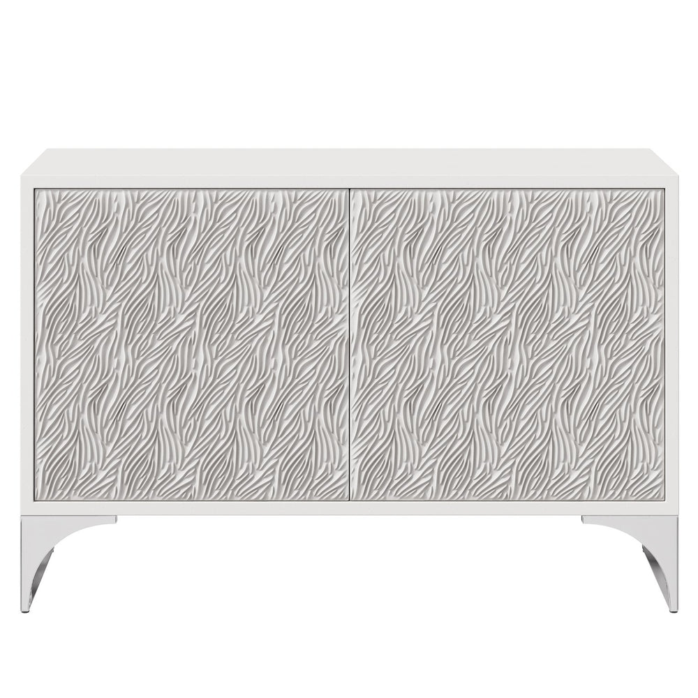 Bernhardt Bernhardt Stratum Door Chest With Carved Resin Fronts, Fossil White Faux-Stone & Polished Nickel Base 325115