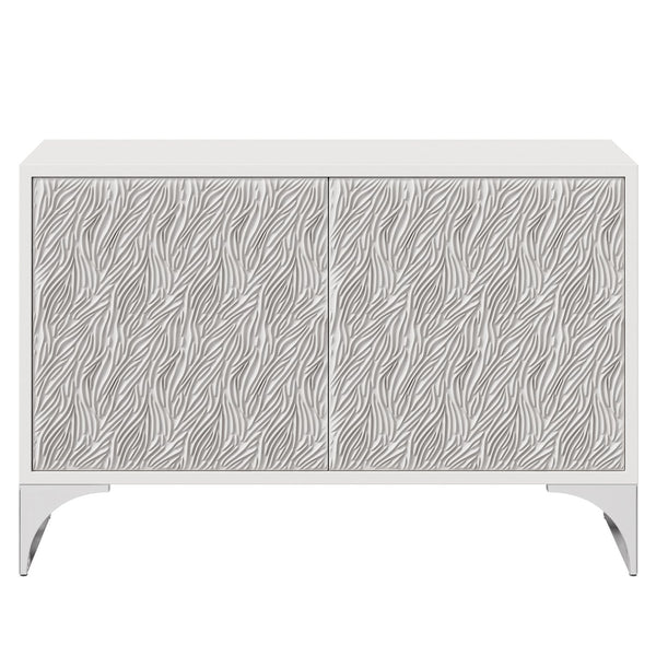 Bernhardt Bernhardt Stratum Door Chest With Carved Resin Fronts, Fossil White Faux-Stone & Polished Nickel Base 325115
