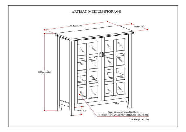 English Elm Artisan Medium Storage Cabinet - Handcrafted Black Wood Unit With Glass Doors & Adjustable Shelves B136P158400