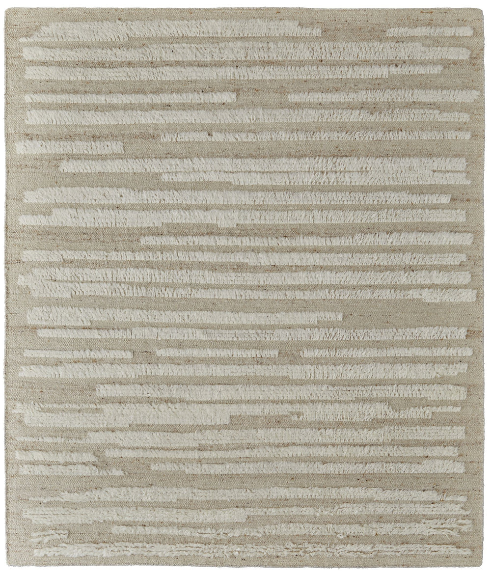 Feizy Rugs Ashby Hand-woven Wool Rug - Modern Neutral Stripes With Abstract Geometric Designs For Any Room White,Tan Wool Ash8910fivybgec50