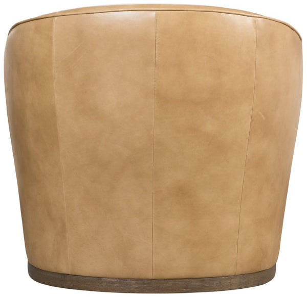 Hooker Furniture Fairfax Dark Blond Leather Swivel Chair With Rounded Barrel-Back And Solid Wood Base For Cozy Elegance 35.43 L x 36.85W x 32.05H SS225-SW-080