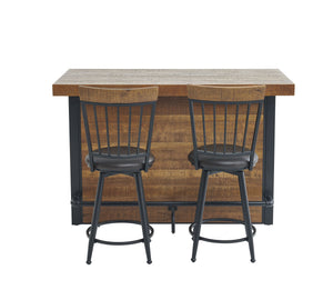 English Elm Steve Silver - Tyler 3-Piece Light Brown Bar Dining Set with Upholstered Stools, Stemware Rack & Iron Accents B081S00254