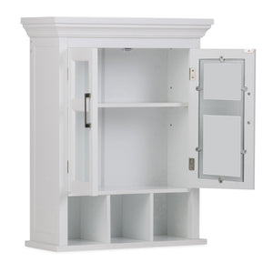 English Elm Avington Two Door Wall Cabinet With Adjustable Shelf & Open Cubbies - Stylish Pure White Storage Solution B136P158503