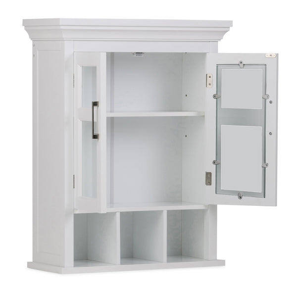 English Elm Avington Two Door Wall Cabinet With Adjustable Shelf & Open Cubbies - Stylish Pure White Storage Solution B136P158503