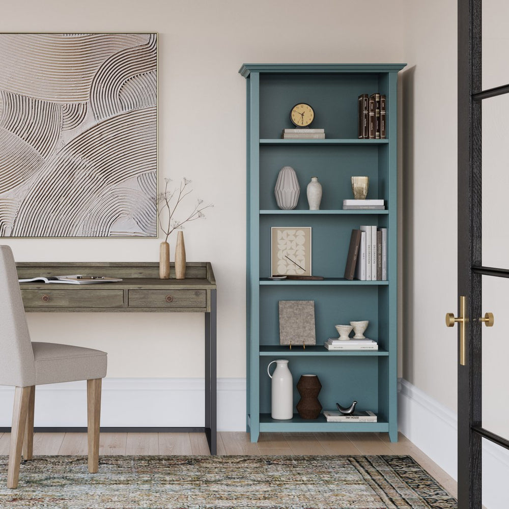 English Elm Amherst 30-Inch Solid Wood 5-Shelf Bookcase In French Blue - Elegant Storage For Any Room Style B136P158327
