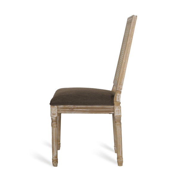 English Elm Dining Chair Set of Two with Cane Back Fluted Legs and Upholstered Seat French Style 71238.00BRNNTL