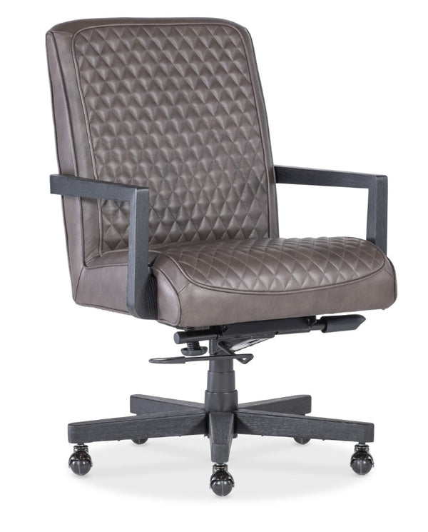 Hooker Furniture Shadow Executive Swivel Tilt Chair With Quilted Top-Grain Leather, Dark Gray Wood Frame & Casters Brown EC222-089