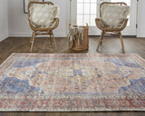 Feizy Rugs Percy Transitional Medallion Area Rug - Durable, Machine Washable, Stylishly Distressed Design For Any Space Red,Tan,Blue Polyester,Cotton,Viscose Prc39apfrstbluf71