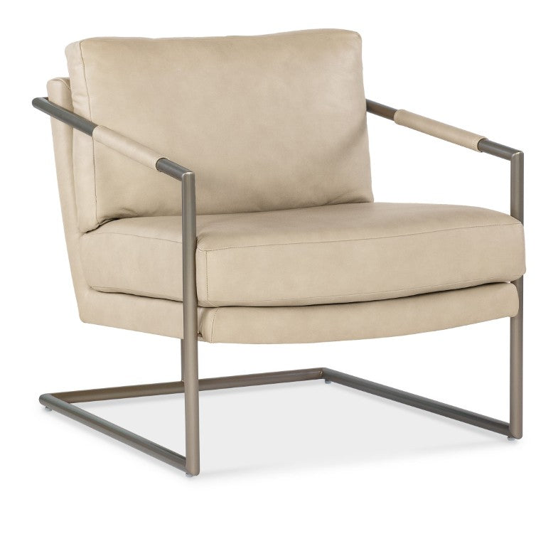Hooker Furniture Moody Semi-Aniline Leather Chair With Polished Stainless Frame, Leather-Wrapped Arms, Transitional Luxe CC211-005