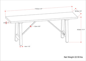 English Elm Harvey Mango Wood Bench with Black Metal Trestle Legs, Rustic Industrial Entryway Seating, 47" B136P158679