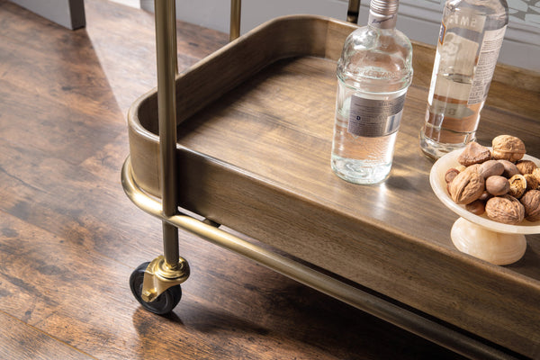 Hooker Furniture Commerce Walnut Veneer Rolling Bar Cart with Smoked Glass Top for Entertaining 7228-50763-85