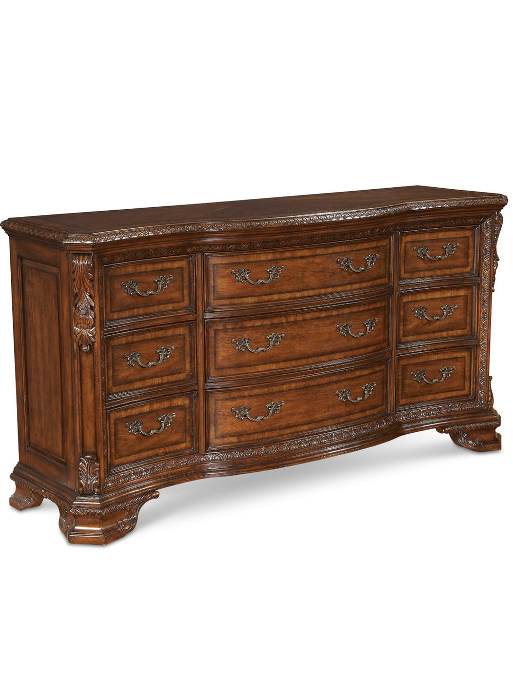 A.R.T. Furniture Old World Drawer Dresser - Elegant Medium Cherry Finish With Inlaid Sunburst & Nine Functional Drawers Brown, Brown New Zealand Pine Solids,Cherry And Avodire Veneers,Metal 143131-2606