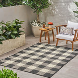 Christopher Knight Home® - Noble House - Crossroads Outdoor 5'3" X 7' Check Area Rug, Black and Ivory