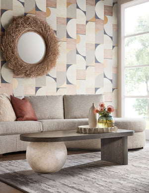 Hooker Furniture Commerce Gibbons Cocktail Bench — Sculptural Oak Pedestal Bench With Resin Accents, Dark Oak Finish, Cream Base 7228-50721-89