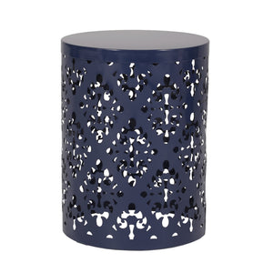 English Elm Metal Nesting End Table Set of Two with Floral Iron Cut Design for Living Room Navy Blue 73604.00NBLU