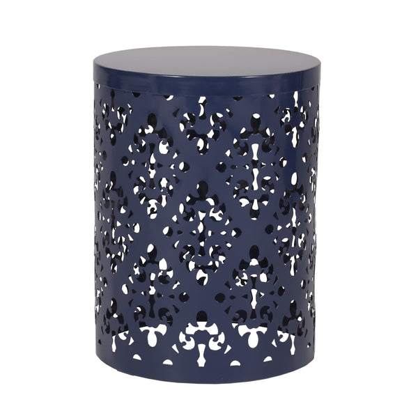 English Elm Metal Nesting End Table Set of Two with Floral Iron Cut Design for Living Room Navy Blue 73604.00NBLU