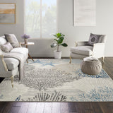 Nourison Pompeii PMP04 Machine Made Power-loomed Borderless Design Indoor Only Coastal, Nautical & Beach  Rug Ivory Grey Blue, Ivory Grey Blue 70% Polypropylene,30% Polyester 99446951335