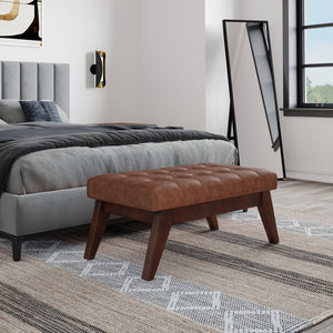 English Elm Draper Mid Century Tufted Ottoman Bench with Distressed Vegan Faux Leather Upholstery, 40" W Dark Brown B136P159074