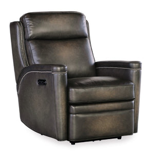 Hooker Furniture Hamilton Luxe Power Recliner With Semi-Aniline Leather, Zero-Gravity Recline, Usb Port, Nailhead Trim Grey SS116-PHZ1-095