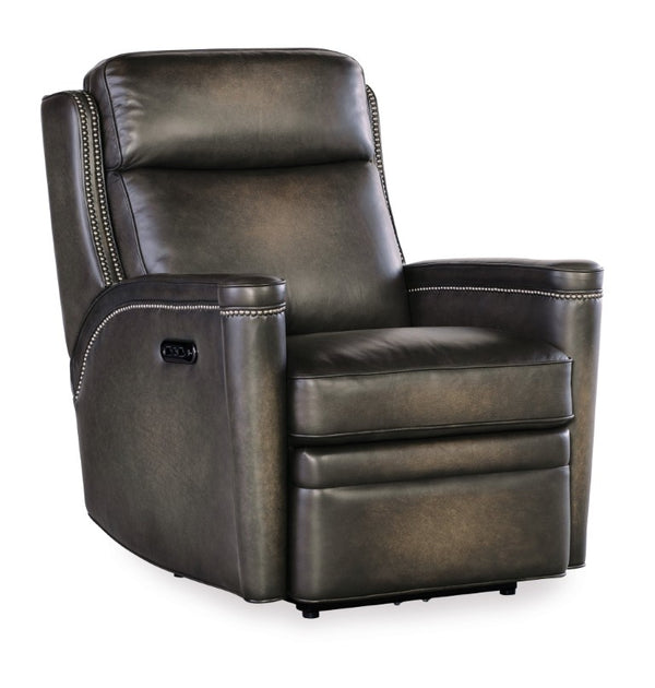 Hooker Furniture Hamilton Luxe Power Recliner With Semi-Aniline Leather, Zero-Gravity Recline, Usb Port, Nailhead Trim Grey SS116-PHZ1-095