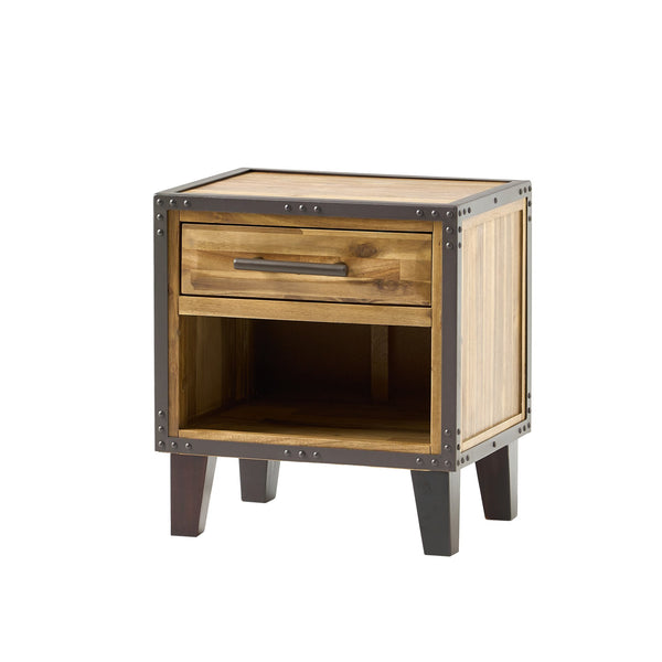 English Elm Christopher Knight Home® - BRIGHTON Acacia Wood Nightstand with Drawer & Open Shelf, Industrial Iron Frame, Natural Finish - Compact 20"x15" Accent Table for Bedroom Storage and Style 54716.00
