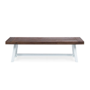 English Elm Dark Acacia Slatted Dining Bench Handcrafted with Iron Frame for Farmhouse Spaces Brown White 54562.00SBRN