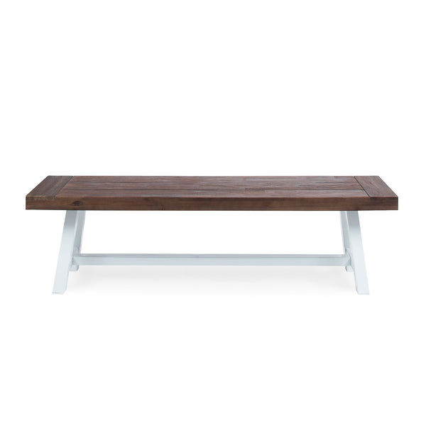 English Elm Dark Acacia Slatted Dining Bench Handcrafted with Iron Frame for Farmhouse Spaces Brown White 54562.00SBRN