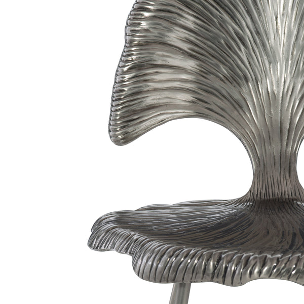 Bernhardt Bernhardt Felicity Cast Aluminum Metal Chair With Ginkgo Leaf Design, Shiny Nickel Finish, Durable Elegance 301547