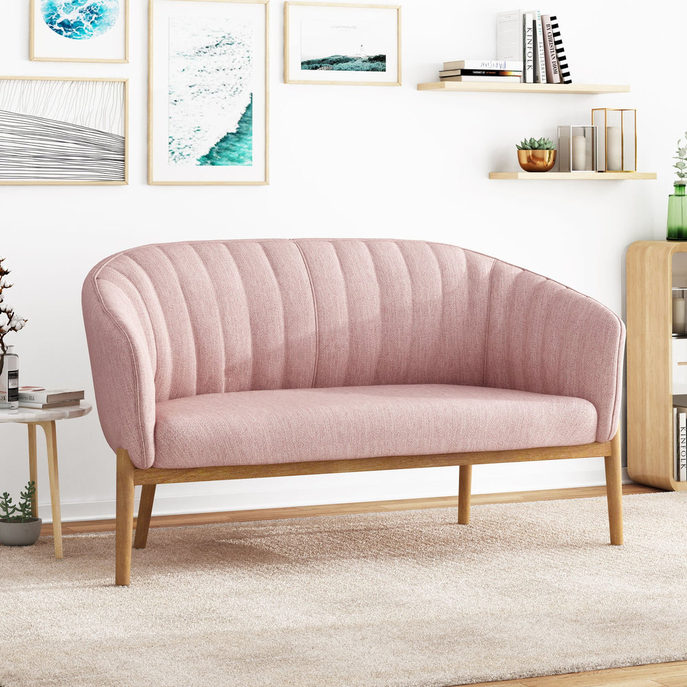English Elm Loveseat Mid-century Modern Channel Tufted Upholstered Sofa with Rubberwood Tapered Legs 65780.00FLBLSH