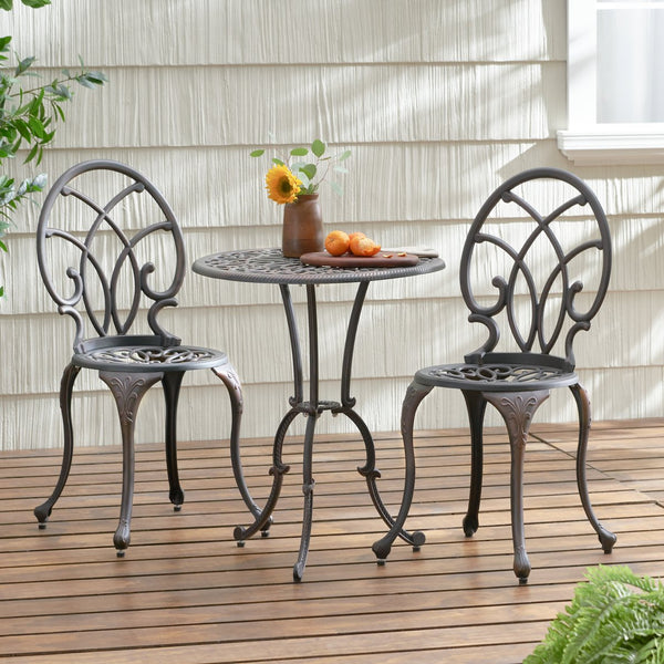 English Elm Charleston Cast Aluminum Outdoor Bistro Set Rust Resistant Copper Finish Patio Seating 50550.00COP