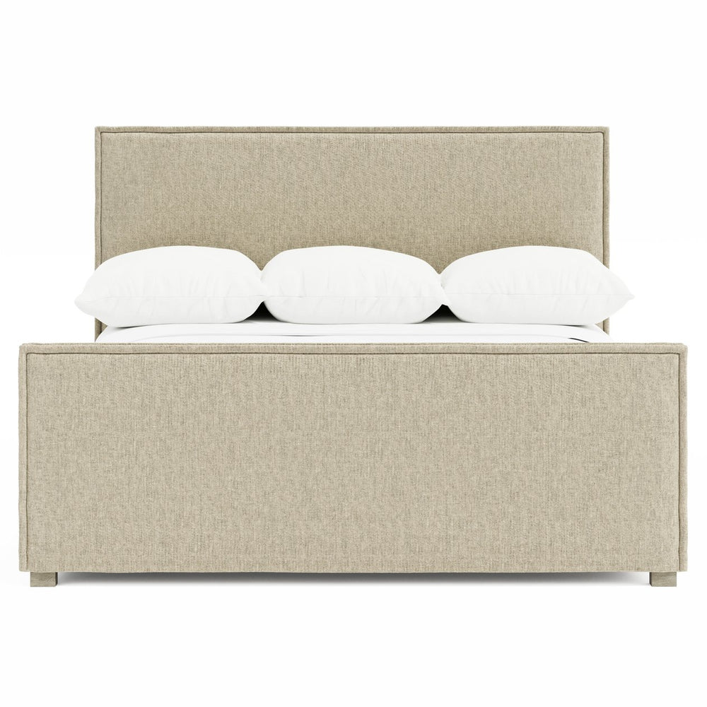 Bernhardt Bernhardt Sawyer Upholstered Panel Bed In Fawn — Transitional Textural Fabric, Stitched Flange Elegance K2205