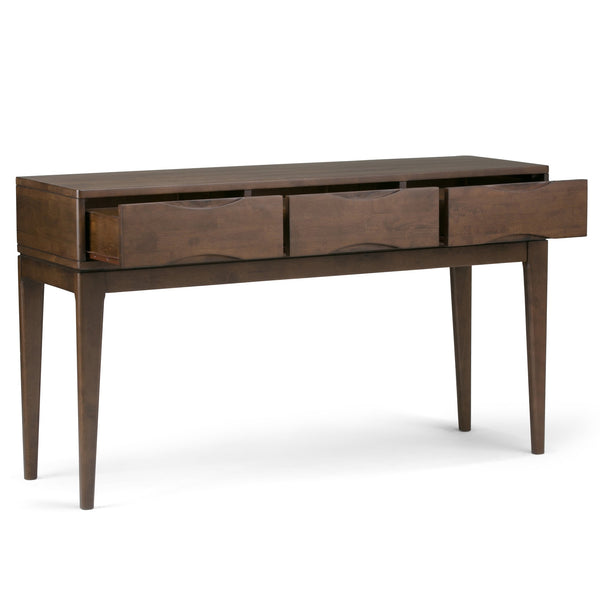 English Elm Harper Console Sofa Table - Versatile Mid-Century Design In Rich Walnut Brown With Storage Drawers B136P158162