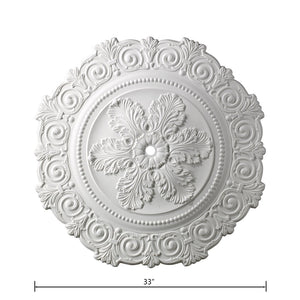 Atlas Marietta 33'' Wide White Medallion - Elegant Ceiling Accent for Living Rooms, Dining Areas & More LA11048-WH