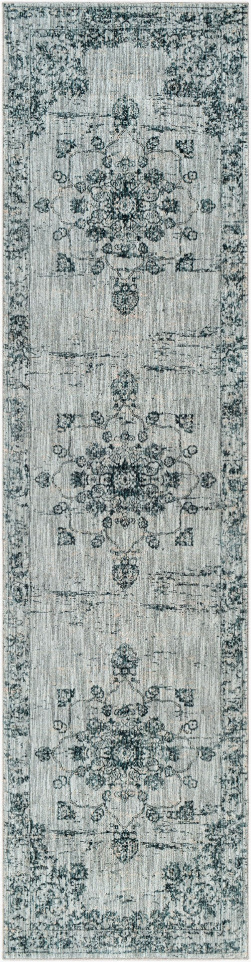 Livabliss Laila Traditional High Low Pile Area Rug Woven in Turkey for Formal Living Rooms Dark Blue, Teal 2'7" x 10' LAA2302-2710