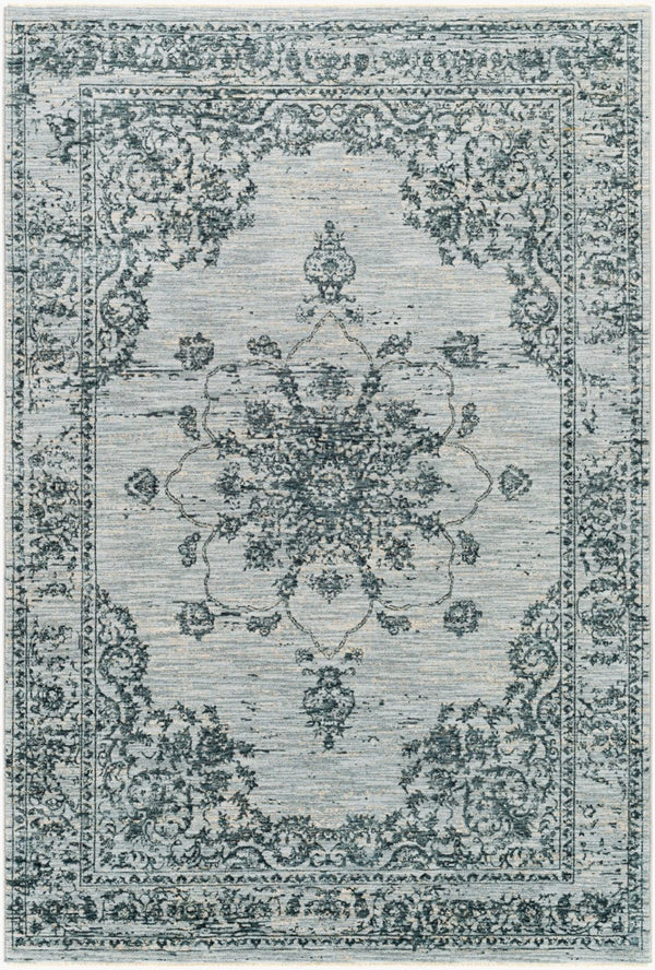 Livabliss Laila Traditional High Low Pile Area Rug Woven in Turkey for Formal Living Rooms Dark Blue, Teal 5' x 7'5" LAA2302-575