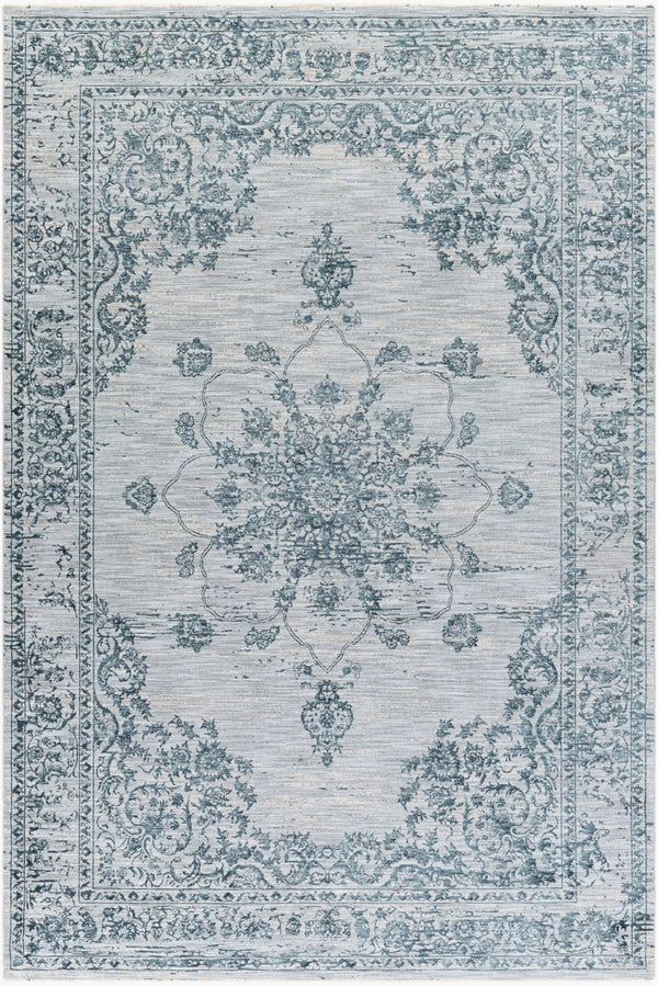 Livabliss Laila Traditional High Low Pile Area Rug Woven in Turkey for Formal Living Rooms Dark Blue, Teal 6'7" x 9'6" LAA2302-6796