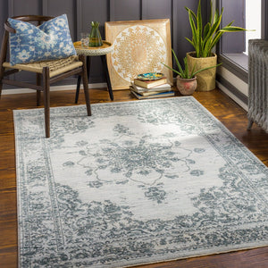 Livabliss Laila Traditional High Low Pile Area Rug Woven in Turkey for Formal Living Rooms Dark Blue, Teal 5' x 7'5" LAA2302-575