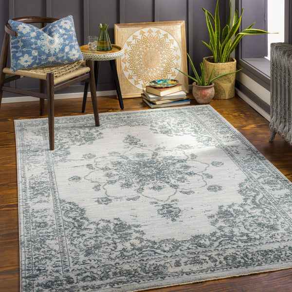 Livabliss Laila Traditional High Low Pile Area Rug Woven in Turkey for Formal Living Rooms Dark Blue, Teal 5' x 7'5" LAA2302-575