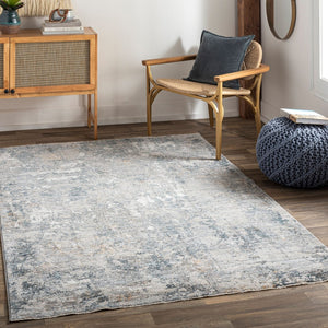 Livabliss Laila Machine Woven Polyester Area Rug with Fringe Minimalist Style for Living Rooms Pale Blue, Dark 6'7" x 6'7" LAA2305-67RD