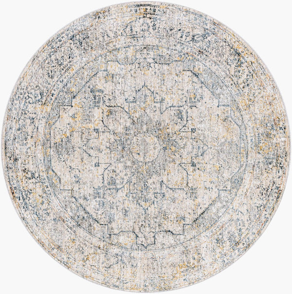 Livabliss Laila Traditional Medallion Area Rug Polyester Pile Fringe Trim Formal Living Room Teal, Dusty Sag 7'10" x 7'10" LAA2311-710RD