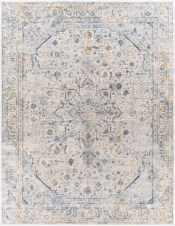 Livabliss Laila Traditional Medallion Area Rug Polyester Pile Fringe Trim Formal Living Room Teal, Dusty Sag 7'10" x 10'2" LAA2311-710103