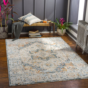 Livabliss Laila Turkish Medallion Area Rug with Fringe Polyester Pile for Living and Dining Rooms Teal, Rust 7'10" x 7'10" LAA2313-710RD