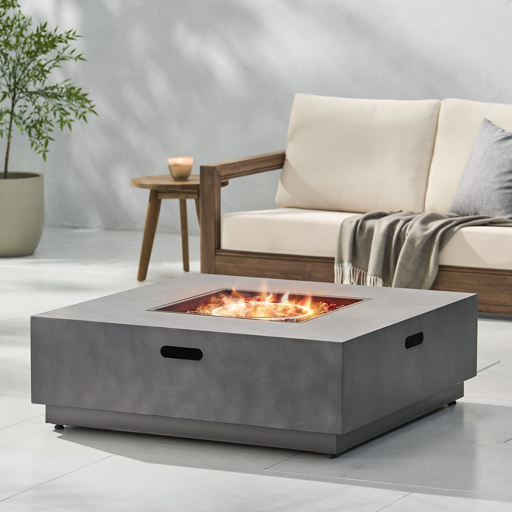 English Elm Square Iron Propane Fire Pit 50000 Btu Powder Coated Outdoor Patio Gathering 62838.00CONRT-50K