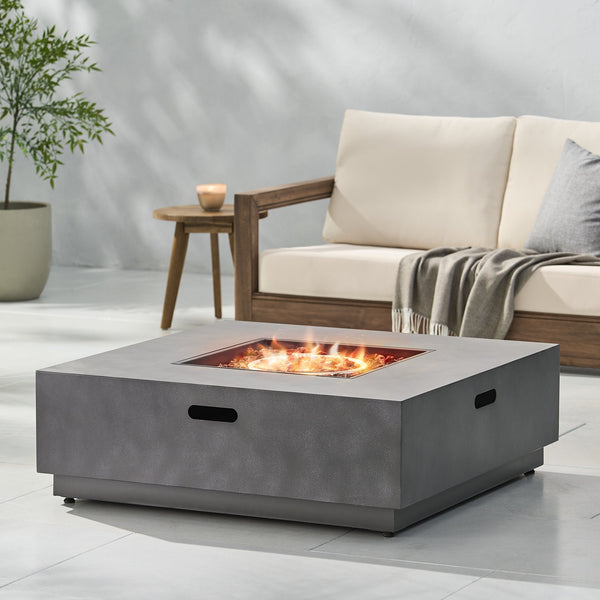 English Elm Square Iron Propane Fire Pit 50000 Btu Powder Coated Outdoor Patio Gathering 62838.00CONRT-50K