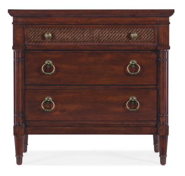 Hooker Furniture Charleston Maraschino Cherry Three-Drawer Nightstand With Cane Inlay, Usb Charger & Self-Closing Drawers 6750-90315-85