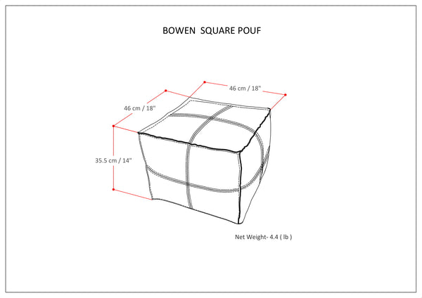 English Elm Bowen Leather Square Pouf Ottoman - Handcrafted Black Top-Grain Buffalo Leather, Supportive Accent Seat B136P159308