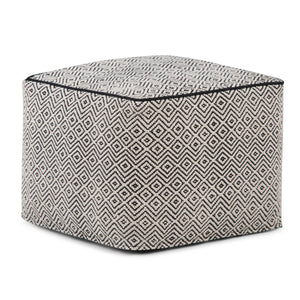 English Elm Brynn Square Pouf Upholstered Black & Natural Handwoven Cotton, Supportive Polystyrene Fill (18") B136P159273