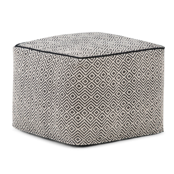 English Elm Brynn Square Pouf Upholstered Black & Natural Handwoven Cotton, Supportive Polystyrene Fill (18") B136P159273