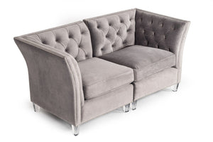 VIG Furniture Ladue Glam Transitional Corner Seaters Set Of 2 — Grey Velvet Diamond-Tufted, Nailhead Trim, Acrylic Legs VGHK-F9033-70-80