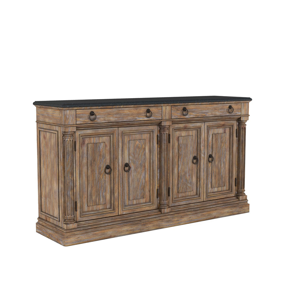 A.R.T. Furniture Architrave Buffet - Elegant New Traditional Design, Almond Finish, Black Granite Top & Wine Storage Brown Material, Pine Solids And Veneer,Granite,Metal 277252-2608